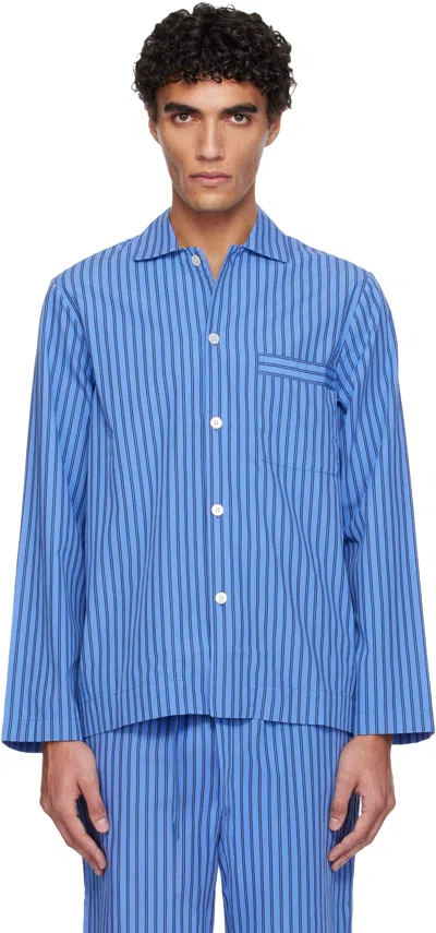 Tekla Blue Poplin Long-sleeved Pyjama Shirt