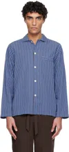 Tekla Blue Poplin Long-sleeved Pyjama Shirt In Blue