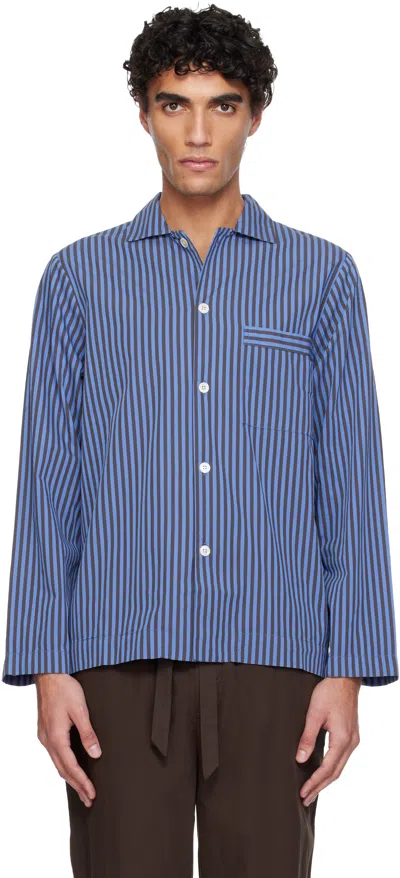 TEKLA BLUE POPLIN LONG-SLEEVED PYJAMA SHIRT