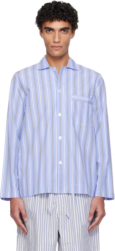 Tekla Blue Poplin Long-sleeved Pyjama Shirt In White