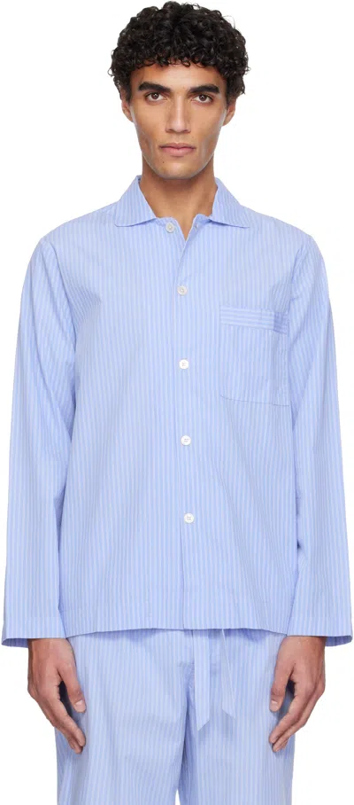 Tekla Blue Poplin Long-sleeved Pyjama Shirt