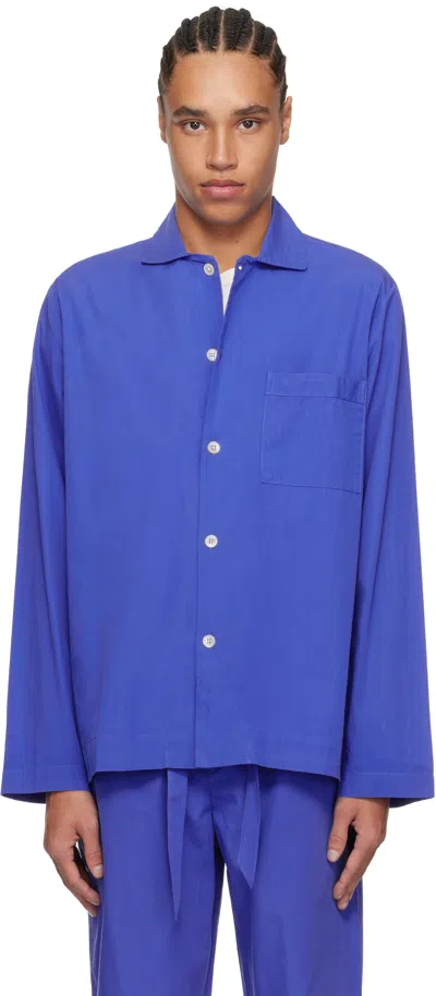 Tekla Blue Poplin Long-sleeved Pyjama Shirt In Royal Blue