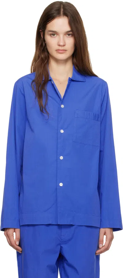 Tekla Blue Poplin Long-sleeved Pyjama Shirt In Royal Blue