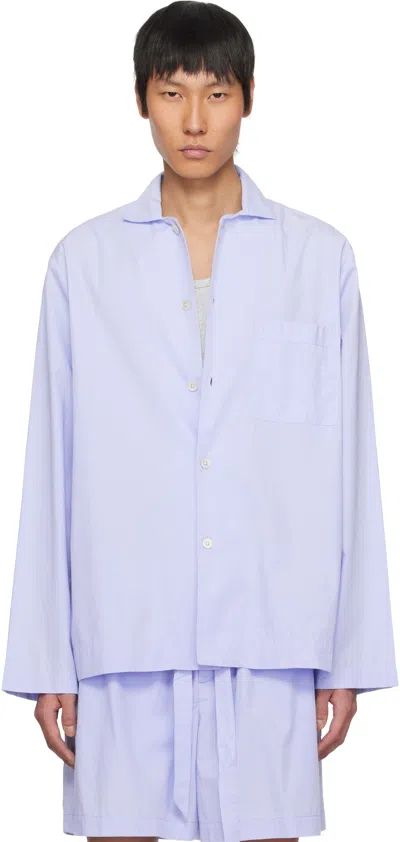 Tekla Blue Poplin Long-sleeved Pyjama Shirt In Shirt Blue