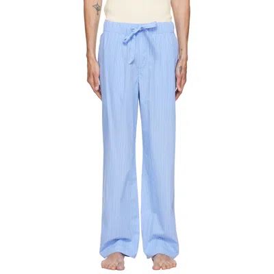 Tekla Blue Poplin Pyjama Pants In 153-pin Stripes