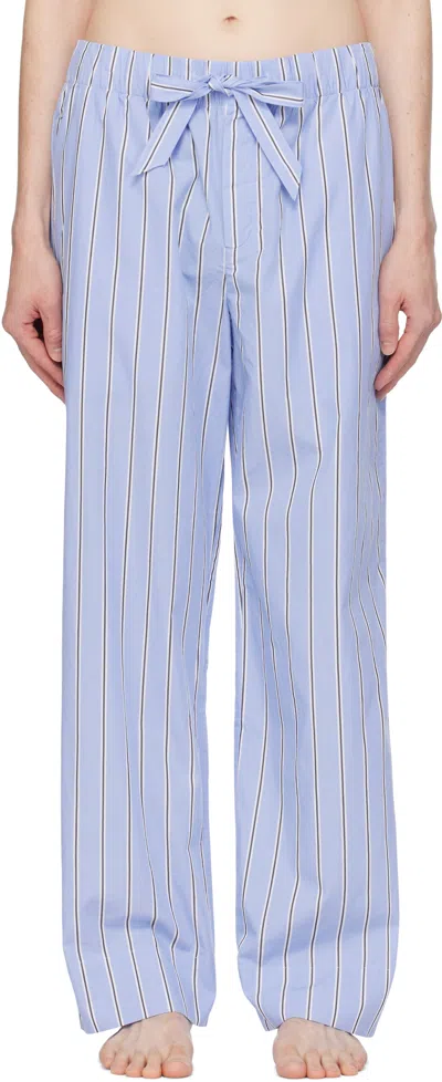 Tekla Blue Poplin Pyjama Trousers In Basset Stripes