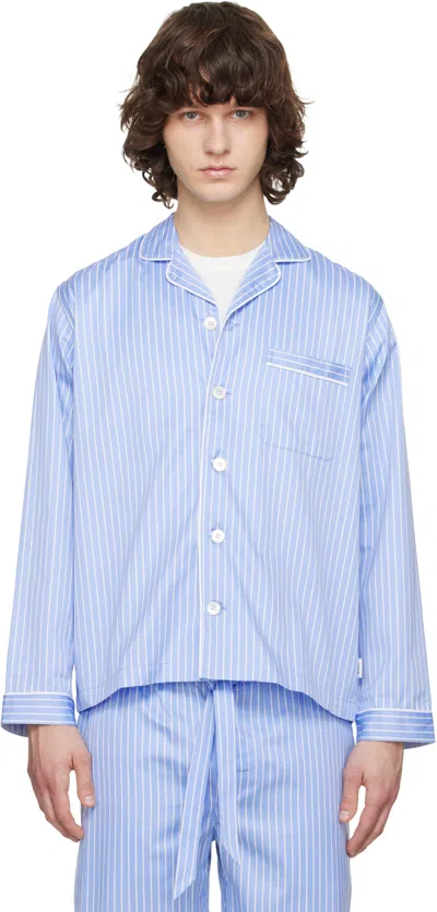 Tekla Blue Sateen Long-sleeved Pyjama Shirt