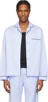 Tekla Blue Sateen Long-sleeved Pyjama Shirt In Bellhop