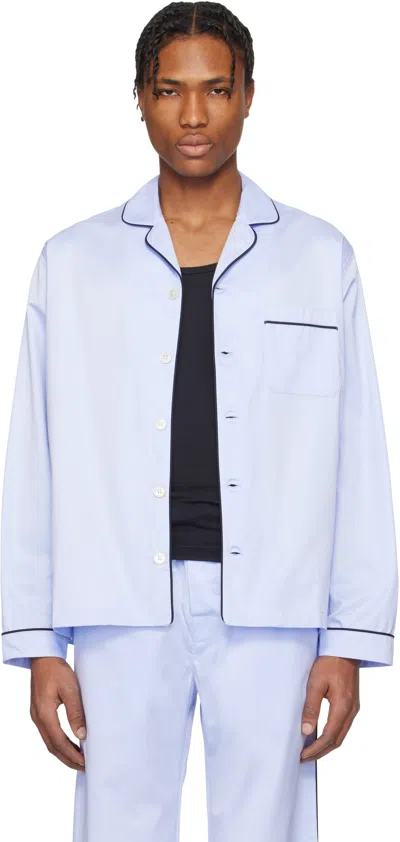 Tekla Blue Sateen Long-sleeved Pyjama Shirt In Bellhop