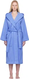 Tekla Blue Terry Hooded Bathrobe In Blue