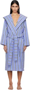Tekla Blue Terry Hooded Bathrobe In Multi