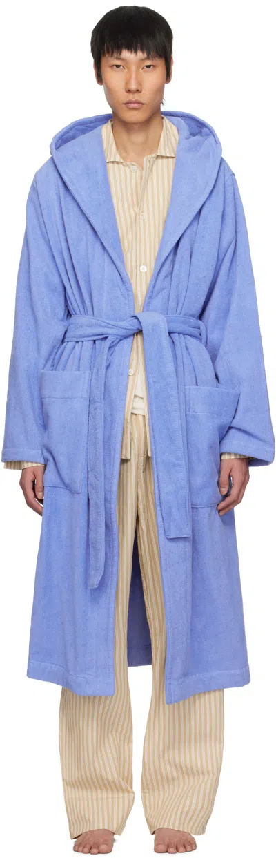 Tekla Blue Terry Hooded Bathrobe In Clear Blue - Solid