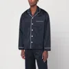 Tekla Navy Sateen Long-sleeved Pyjama Shirt In Blue