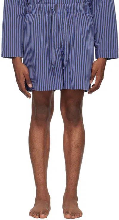 Tekla Brown & Blue Drawstring Pyjama Shorts In Verneuil Stripes