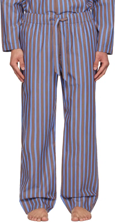 Tekla Brown & Blue Poplin Pyjama Shorts In Purple