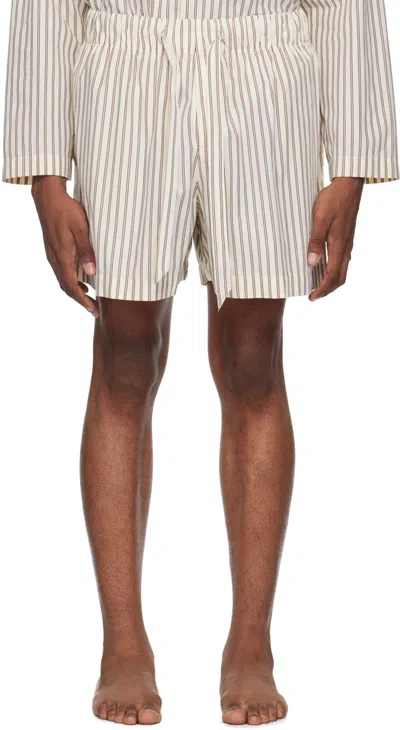 Tekla Brown & Off-white Drawstring Pyjama Shorts In Hopper Stripes