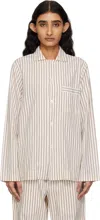 Tekla Brown & Off-white Poplin Long-sleeved Pyjama Shirt In Hopper Stripes