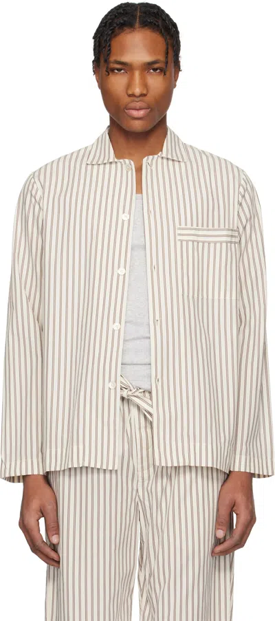 Tekla Brown & Off-white Poplin Long-sleeved Pyjama Shirt In Hopper Stripes