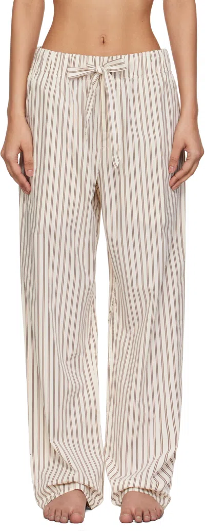 TEKLA BROWN & OFF-WHITE POPLIN PYJAMA PANTS
