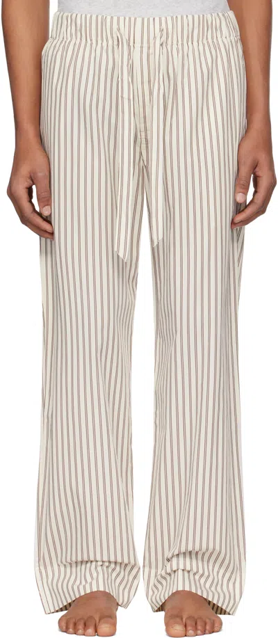 Tekla Brown & Off-white Poplin Pyjama Trousers In Hopper Stripes