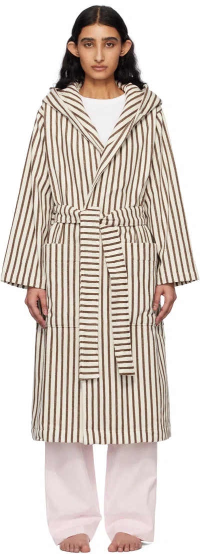 Tekla Brown & Off-white Terry Hooded Bathrobe In Kodiak Stripes