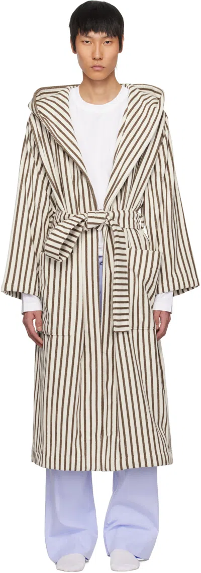 Tekla Brown & Off-white Terry Hooded Bathrobe In Kodiakstripes-stripe