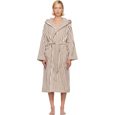 Tekla Brown & White Terry Hooded Bathrobe In Kodiak Stripes
