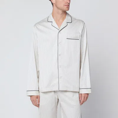 Tekla Brown And White Striped Pyjama Shirt