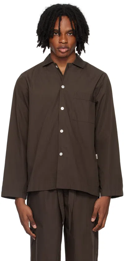 TEKLA BROWN LONG SLEEVE PYJAMA SHIRT
