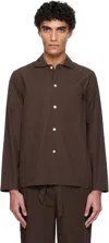 Tekla Brown Poplin Long-sleeved Pyjama Shirt In Brown