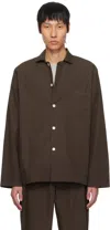 Tekla Brown Poplin Long-sleeved Pyjama Shirt In Coffee
