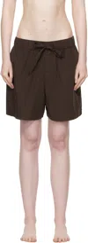 Tekla Brown Poplin Pyjama Shorts