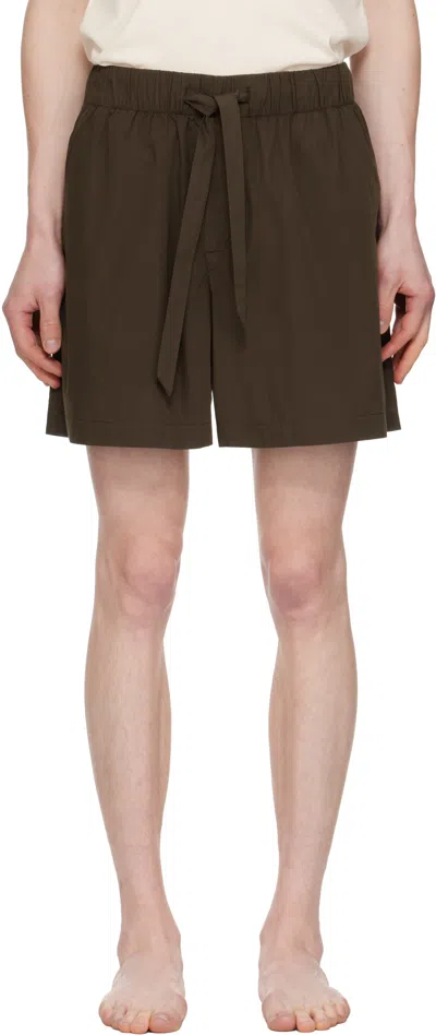 Tekla Brown Poplin Pyjama Shorts
