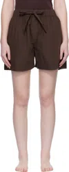 Tekla Brown Poplin Pyjama Shorts In Brown