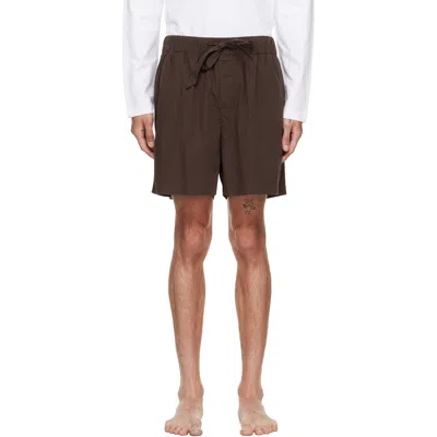 Tekla Brown Poplin Pyjama Shorts In 137-coffee