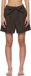 Tekla Brown Poplin Pyjama Shorts In Coffee