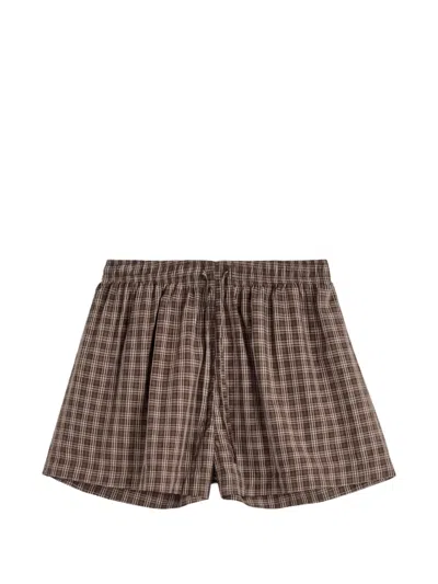 Tekla Checked Cotton Pajamas In Brown