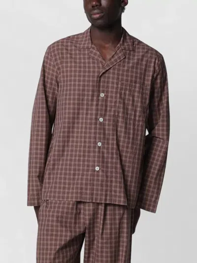 Tekla Serra-colored Cotton Pajama Shirt With Check Pattern In Brown