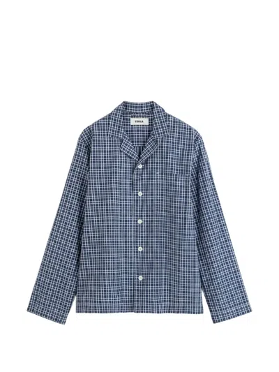 Tekla Long-sleeved Plaid Pajamas In Blue