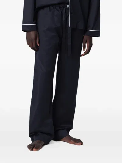 Tekla Tailored Trousers Back Pocket Contrast Piping In Blue