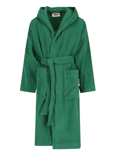 Tekla Hooded Belted Bathrobe In Green