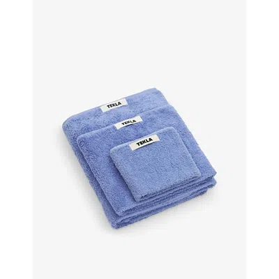 Tekla Clear Blue Striped Organic-cotton Washcloth 30cm X 30cm