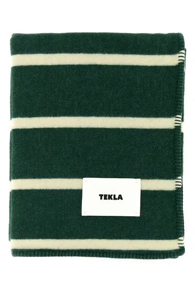 Tekla Embroidered Wool Blanket In Green
