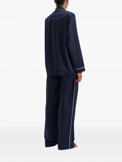 Tekla Cotton Pajama Top In 블루