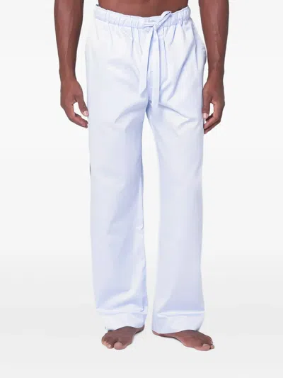 Tekla Pyjama Trousers With Elastic Waistband And Side Stripe Detail In Blue