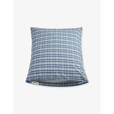 Tekla Douglas Checks Percale Checked Standard Cotton Pillowcase In Blue
