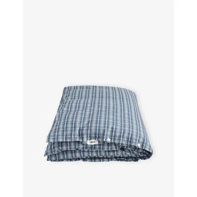 Tekla Douglas Checks Percale Checked Super-king Cotton Duvet Cov In Blue