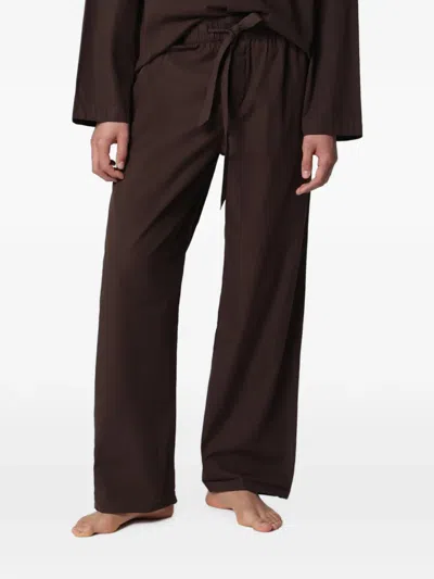 Tekla Drawstring-waistband Pajama Pants In Brown