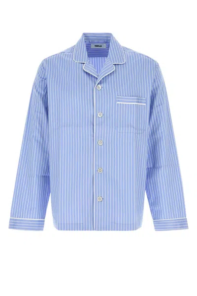 Tekla Embroidered Cotton Sateen Shirt In Blue