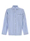 Tekla Embroidered Striped Poplin Shirt In Blue